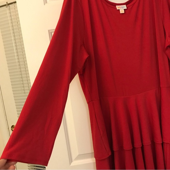 LuLaRoe Red Ruffle Long Sleeve Plus Size Dress - Picture 4 of 9